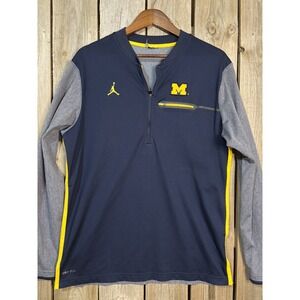 Nike 🔥Jordan Michigan Wolverines 🏀Mens Medium 💙🩶 Blue Gray 1/4 Zip Dri-Fit